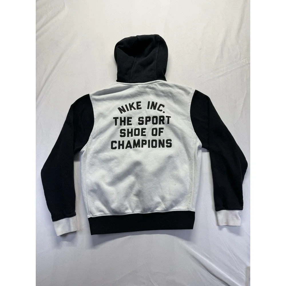 Nike Hoodie Small White Black Swoosh Pullover Sweatshirt shoe of champions retro